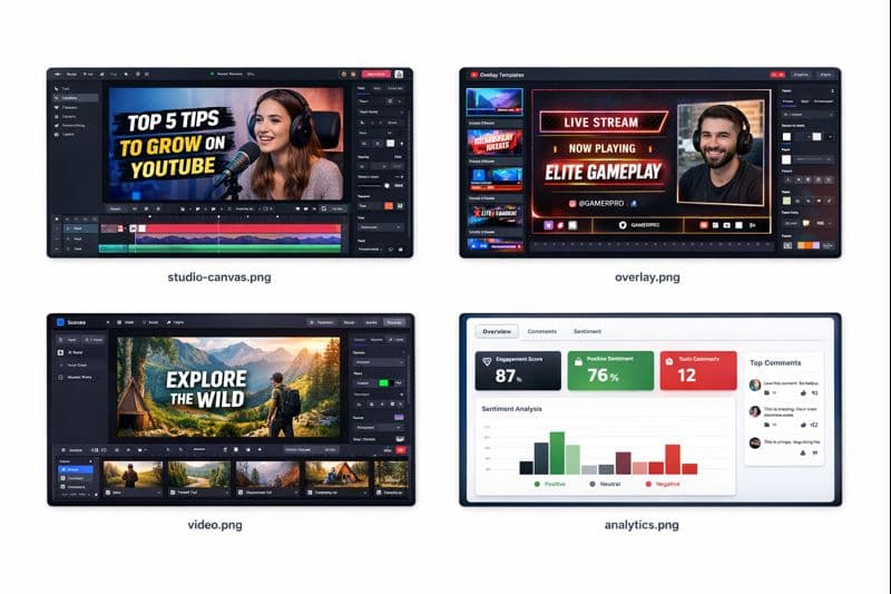 Vidmoz AI overlay studio canvas for live stream design